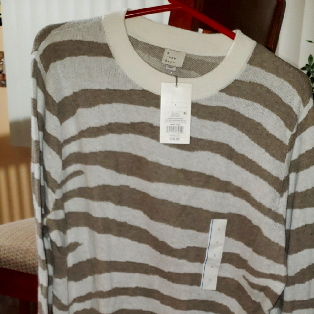 Woman's Size Large Brown/Beige striped Sweater. Tags still on.